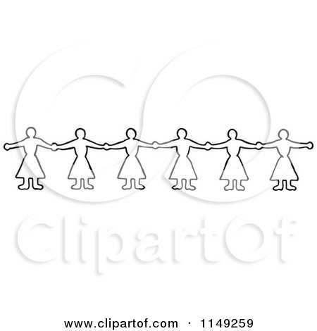 Clipart of a Retro Vintage Black and White Border of Women Holding Hands - Royalty Free Vector Illustration by Prawny Vintage