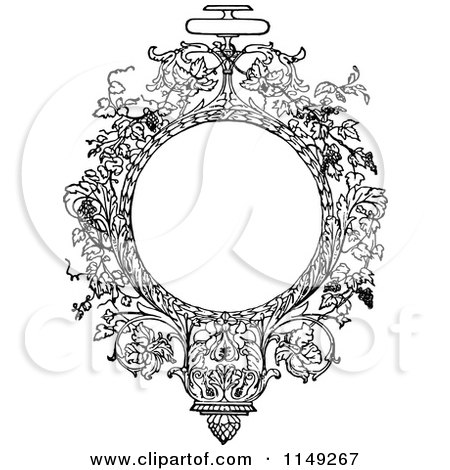 Clipart of a Retro Vintage Black and White Ornate Circular Floral Vine Frame - Royalty Free Vector Illustration by Prawny Vintage