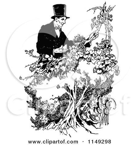 Clipart of Retro Vintage Black and White Abraham Lincoln with Birds and a Nest - Royalty Free Vector Illustration by Prawny Vintage