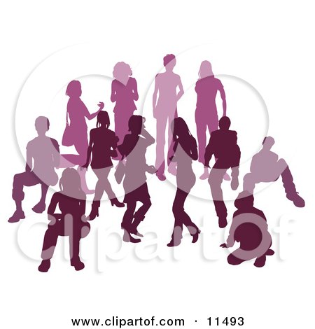 Purple Group of Silhouetted People in a Crowd Clipart Illustration by AtStockIllustration