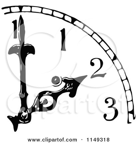Clipart of a Retro Vintage Black and White Clock with Hands Pointing to 2 - Royalty Free Vector Illustration by Prawny Vintage
