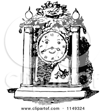 Clipart of a Retro Vintage Black and White Mantle Clock Face - Royalty Free Vector Illustration by Prawny Vintage