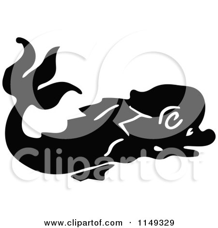 Clipart of a Retro Vintage Black and White Dolphin 2 - Royalty Free Vector Illustration by Prawny Vintage