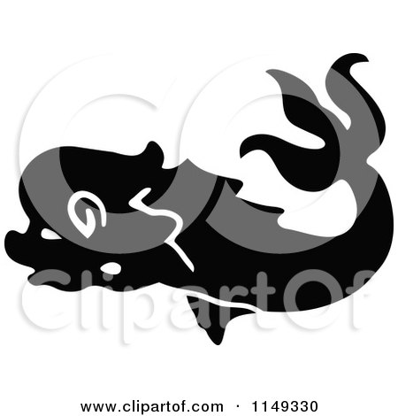 Clipart of a Retro Vintage Black and White Dolphin 3 - Royalty Free Vector Illustration by Prawny Vintage