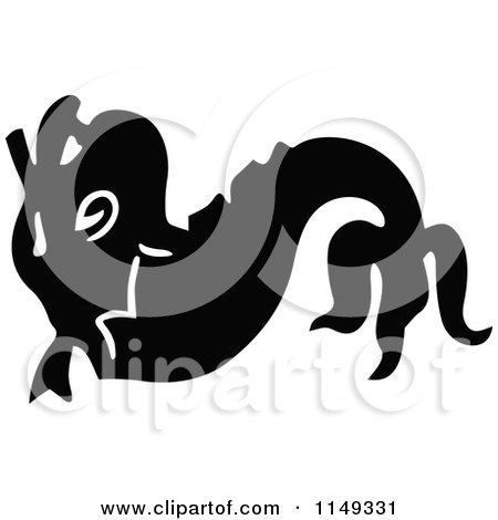Clipart of a Retro Vintage Black and White Dolphin - Royalty Free Vector Illustration by Prawny Vintage