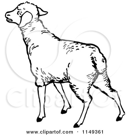 Clipart of a Retro Vintage Black and White Lamb - Royalty Free Vector Illustration by Prawny Vintage
