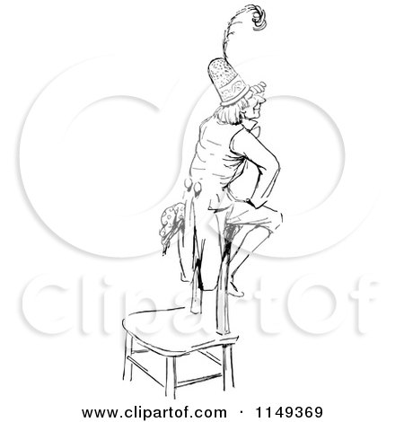 Clipart of a Retro Vintage Black and White Man Sitting on the Back of a Chair - Royalty Free Vector Illustration by Prawny Vintage