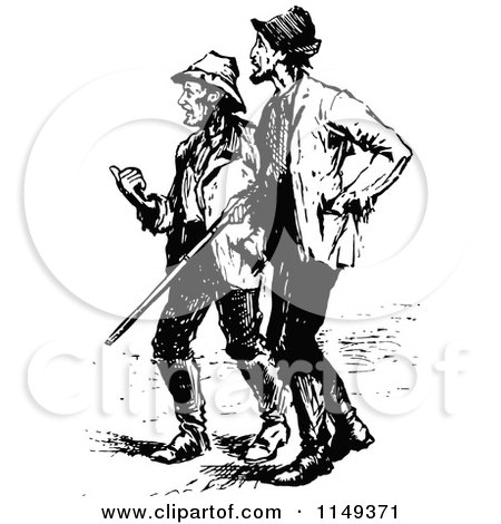 Clipart of Retro Vintage Black and White Men Walking 2 - Royalty Free Vector Illustration by Prawny Vintage