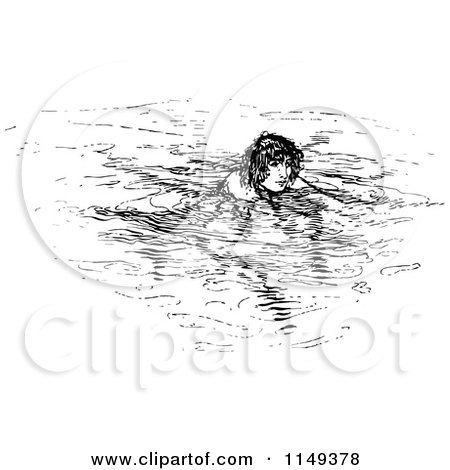 Clipart of a Retro Vintage Black and White Man Swimming - Royalty Free Vector Illustration by Prawny Vintage