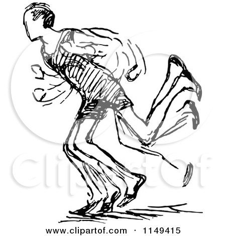 Clipart of a Retro Vintage Black and White Man Running - Royalty Free Vector Illustration by Prawny Vintage