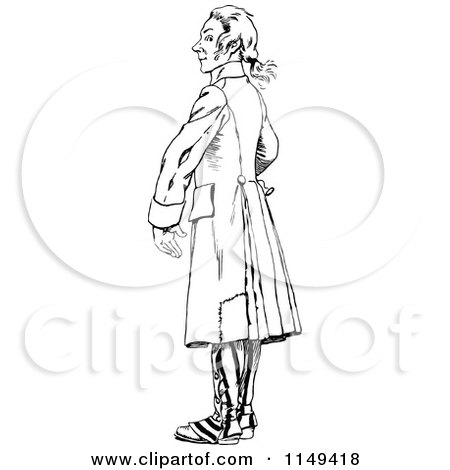 Clipart of a Retro Vintage Black and White Man in a Coat - Royalty Free Vector Illustration by Prawny Vintage