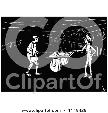Clipart of a Retro Vintage Black and White Pie Man and Customer - Royalty Free Vector Illustration by Prawny Vintage