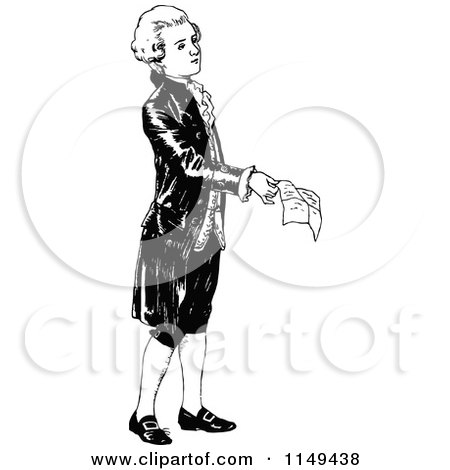 Clipart of a Retro Vintage Black and White Young Man Holding a Letter - Royalty Free Vector Illustration by Prawny Vintage