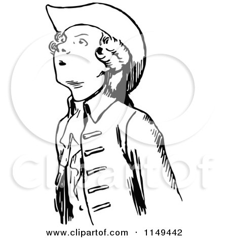 Clipart of a Retro Vintage Black and White Young Man Looking up - Royalty Free Vector Illustration by Prawny Vintage