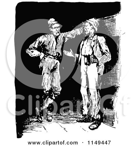 Clipart of Retro Vintage Black and White Men Talking - Royalty Free Vector Illustration by Prawny Vintage