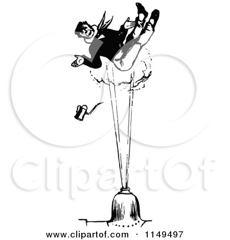 Clipart of a Retro Vintage Black and White Man on a Steam Spout - Royalty Free Vector Illustration by Prawny Vintage