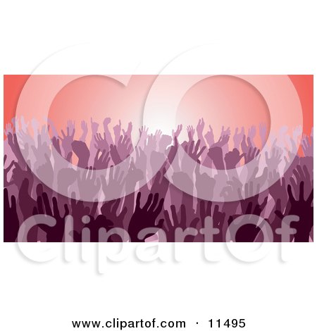 Purple Group of Silhouetted Hands in a Crowd Clipart Illustration by AtStockIllustration