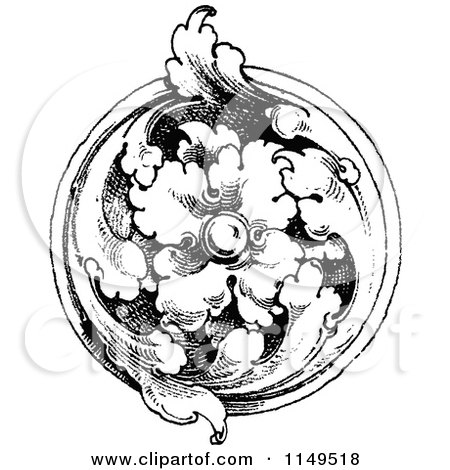 Clipart of a Retro Vintage Black and White Floral Medallion Design 3 - Royalty Free Vector Illustration by Prawny Vintage