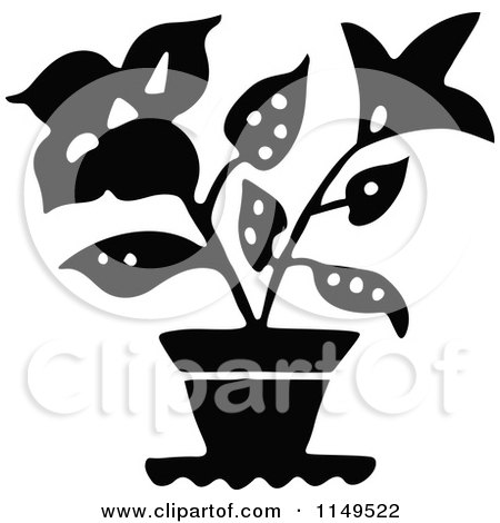Clipart of a Black and White Potted Plant - Royalty Free Vector Illustration by Prawny Vintage