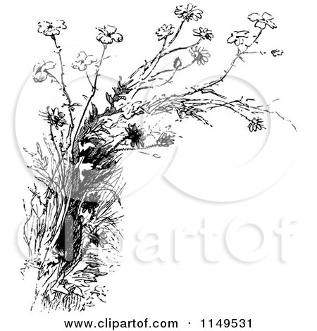 Clipart of Retro Vintage Black and White Wildflowers - Royalty Free Vector Illustration by Prawny Vintage