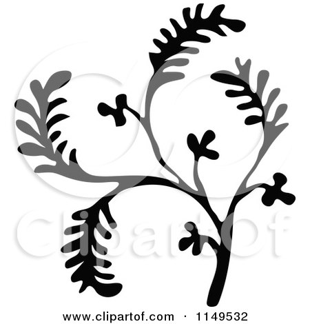 Clipart of a Retro Vintage Black and White Plant Sprig - Royalty Free Vector Illustration by Prawny Vintage