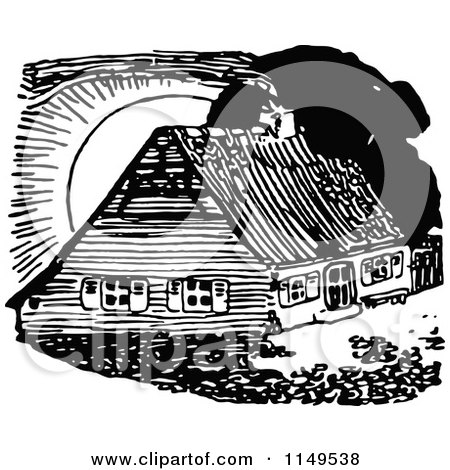 Clipart of a Retro Vintage Black and White House and ...