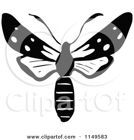 Clipart of a Retro Vintage Black and White Moth - Royalty Free Vector Illustration by Prawny Vintage