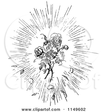 Clipart of a Retro Vintage Black and White Rose Burst - Royalty Free Vector Illustration by Prawny Vintage