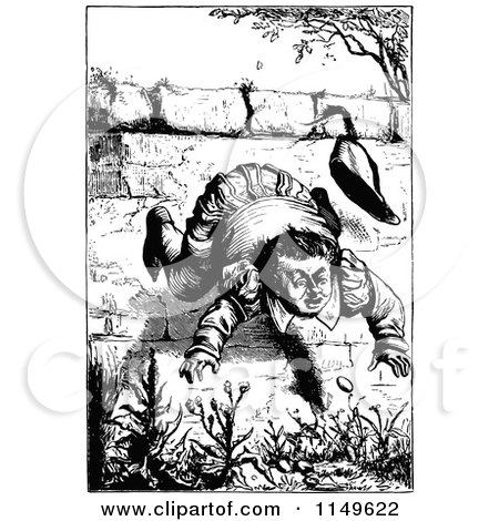 Clipart of a Retro Vintage Black and White Humpty Dumpty Falling - Royalty Free Vector Illustration by Prawny Vintage