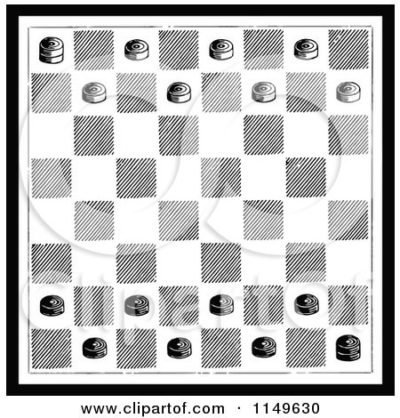 Clipart of a Retro Vintage Black and White Checkers Game Board - Royalty Free Vector Illustration by Prawny Vintage