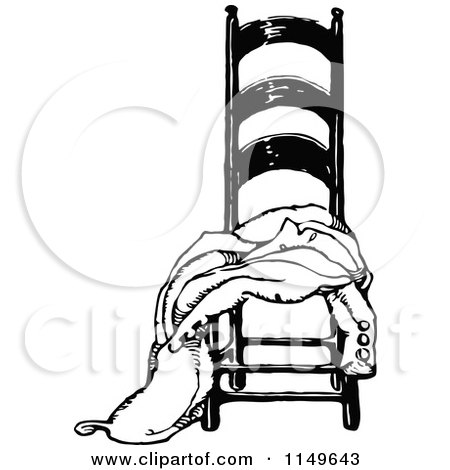 Clipart of a Retro Vintage Black and White Coat Draped on a Chair - Royalty Free Vector Illustration by Prawny Vintage