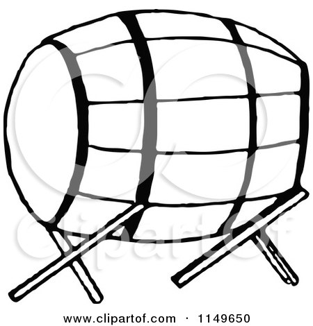 Clipart of a Retro Vintage Black and White Barrel on a Stand - Royalty Free Vector Illustration by Prawny Vintage