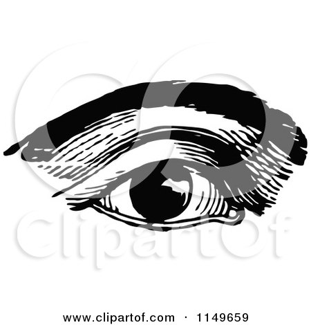Clipart of a Retro Vintage Black and White Eye and Brow - Royalty Free Vector Illustration by Prawny Vintage