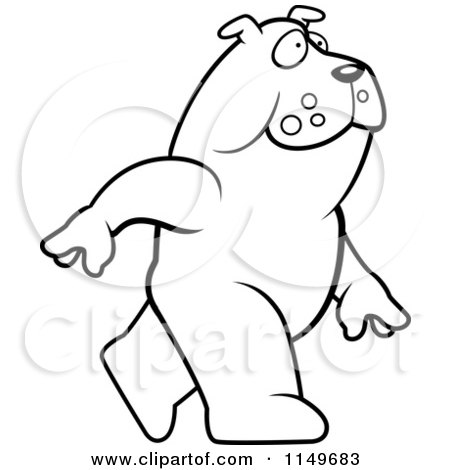 Cartoon Clipart Of A Black And White Bulldog Walking Upright - Vector Outlined Coloring Page by Cory Thoman