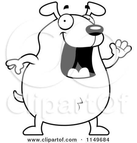 Cartoon Clipart Of A Black And White Chubby Dog Waving - Vector Outlined Coloring Page by Cory Thoman