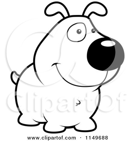 Cartoon Clipart Of A Black And White Dog Smiling - Vector Outlined Coloring Page by Cory Thoman