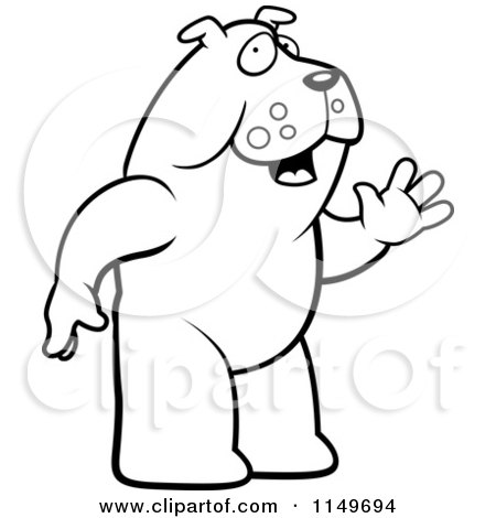 Cartoon Clipart Of A Black And White Standing and Waving Bulldog - Vector Outlined Coloring Page by Cory Thoman