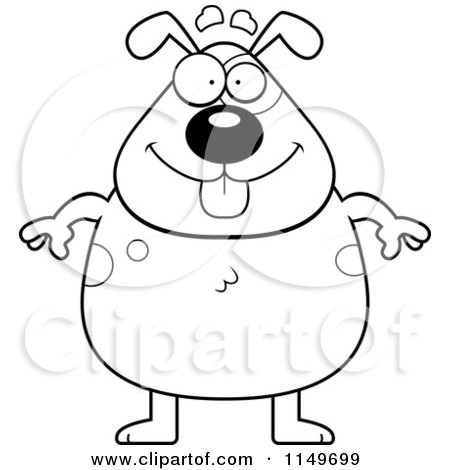Cartoon Clipart Of A Black And White Plump Spotted Dog Standing on Its Hind Legs - Vector Outlined Coloring Page by Cory Thoman