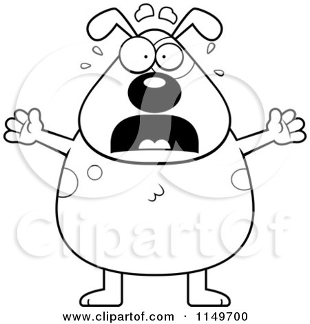 Cartoon Clipart Of A Black And White Plump Dog Freaking out - Vector Outlined Coloring Page by Cory Thoman