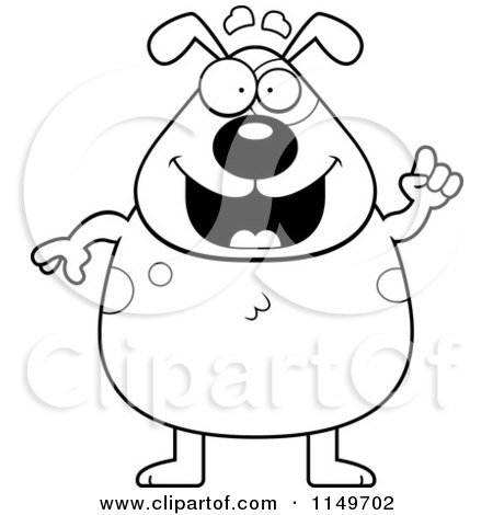 Cartoon Clipart Of A Black And White Chubby Standing Dog Holding up a Finger - Vector Outlined Coloring Page by Cory Thoman