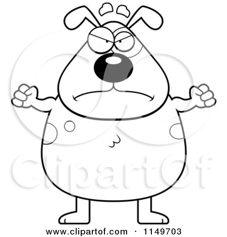 Cartoon Clipart Of A Black And White Chubby Spotted Dog Waving His Fists - Vector Outlined Coloring Page by Cory Thoman