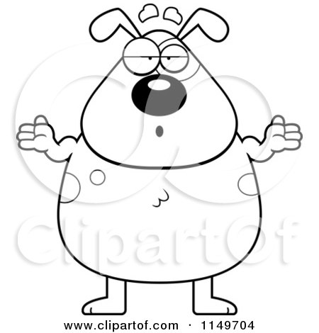 Cartoon Clipart Of A Black And White Careless Dog Shrugging - Vector Outlined Coloring Page by Cory Thoman