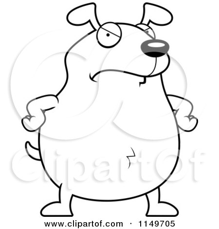 Cartoon Clipart Of A Black And White Mad Dog Standing with His Hands on His Hips - Vector Outlined Coloring Page by Cory Thoman