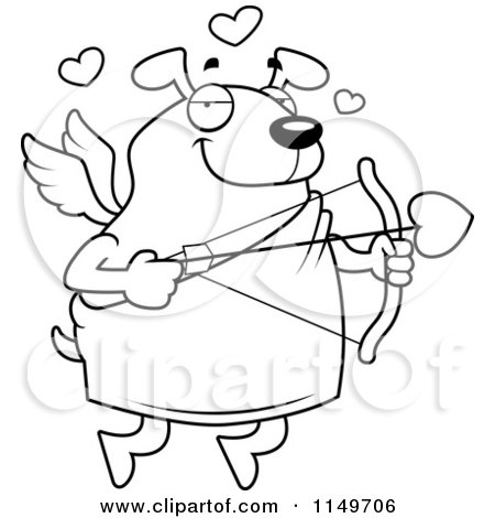 Cartoon Clipart Of A Black And White Chubby Dog Cupid - Vector Outlined Coloring Page by Cory Thoman