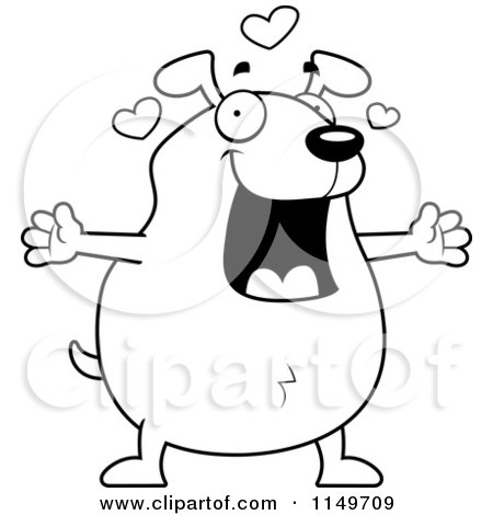 Cartoon Clipart Of A Black And White Loving Dog with Open Arms - Vector Outlined Coloring Page by Cory Thoman