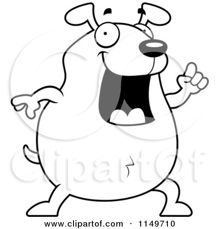 Cartoon Clipart Of A Black And White Chubby Dog with an Idea - Vector Outlined Coloring Page by Cory Thoman