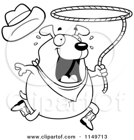 Cartoon Clipart Of A Black And White Chubby Rodeo Dog - Vector Outlined Coloring Page by Cory Thoman