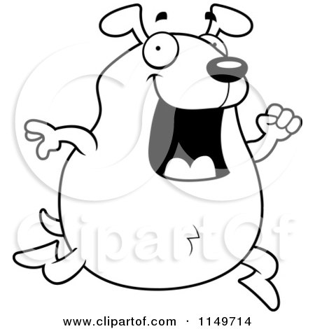 Cartoon Clipart Of A Black And White Chubby Dog Running - Vector Outlined Coloring Page by Cory Thoman