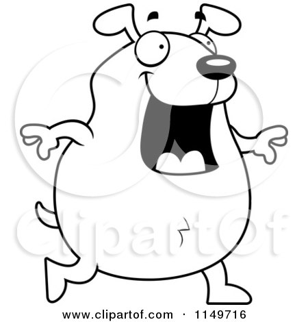 Cartoon Clipart Of A Black And White Plump Dog Walking on His Hind Legs - Vector Outlined Coloring Page by Cory Thoman