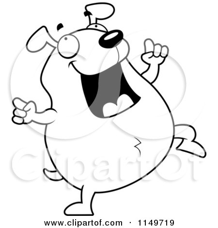 Cartoon Clipart Of A Black And White Happy Chubby Dog Dancing - Vector Outlined Coloring Page by Cory Thoman